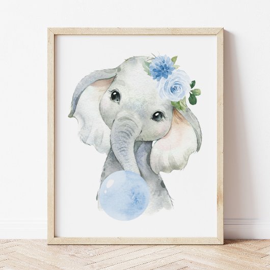 Olifant, Safari, Blauwe Bubble Gum, Jongens Slaapk Poster