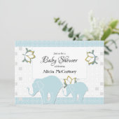 Olifant Safari Bloemen Blauw & Grijs Jongen Baby s Kaart (Staand voorkant)