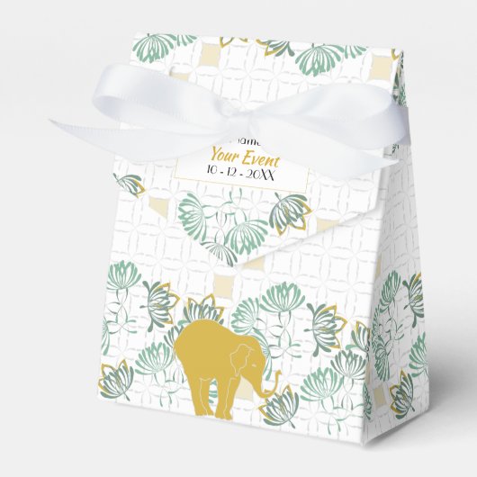 Olifant Safari Bloemen Groen Goud | BABY SHOWER Bedankdoosjes (Voorkant Zijde)