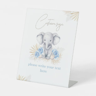 Olifant Safari Boho Blue Baby shower aangepaste te Reclamebord Met Voetstuk