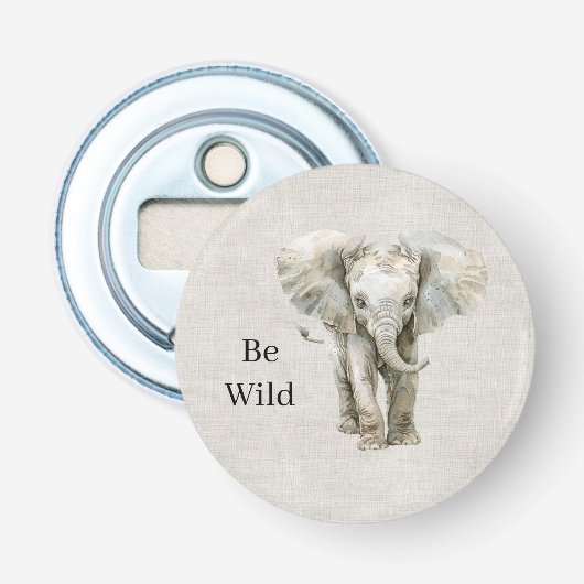 Olifant Safari Dier Nep Linnen Button Flesopener (Voorkant)