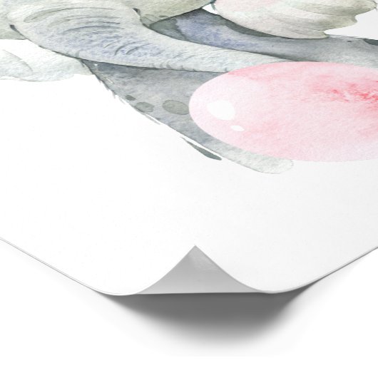 Olifant, Safari, Roze Kauwgom, Meisjeskamer Poster (Hoek)