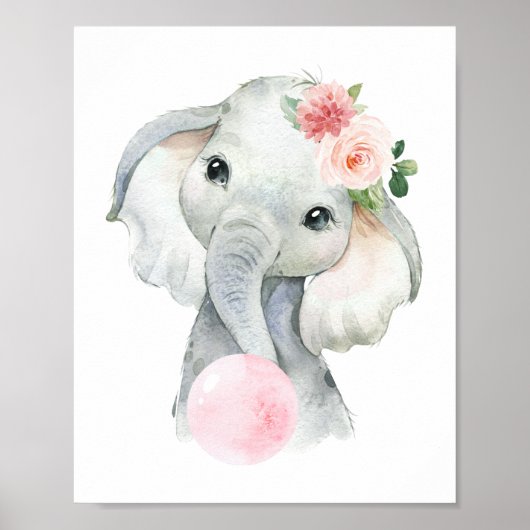 Olifant, Safari, Roze Kauwgom, Meisjeskamer Poster (Voorkant)