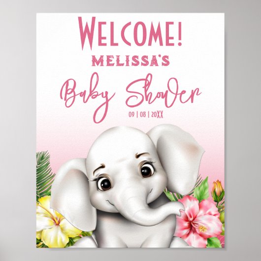 Olifant Safari Tropisch Oerwoud Baby shower Poster (Voorkant)
