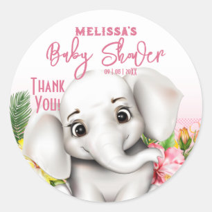 Olifant Safari Tropisch Oerwoud Baby shower Ronde Sticker