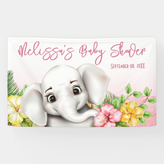 Olifant Safari Tropisch Oerwoud Baby shower Spandoek (Horizontaal)