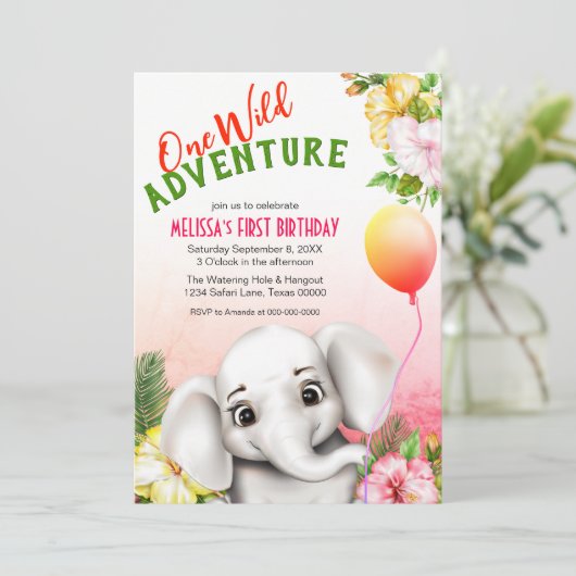 Olifant Safari Tropisch Oerwoud Verjaardagsfeest Kaart (Staand voorkant)