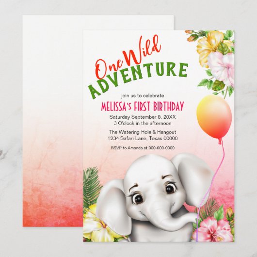 Olifant Safari Tropisch Oerwoud Verjaardagsfeest Kaart (Voorkant / Achterkant)