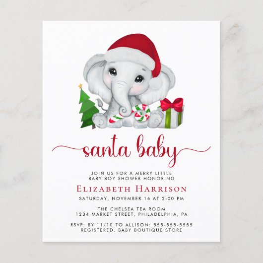 Olifant Santa Baby Jongen Douche Uitnodiging (Voorkant)