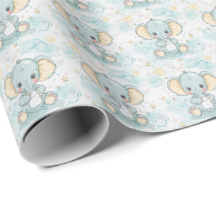 Olifant Schattige Baby pastel Waterverf Patroon Cadeaupapier
