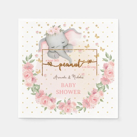 Olifant Schattige Bloemen Roze Boho Baby shower Servet (Voorkant)