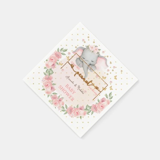 Olifant Schattige Bloemen Roze Boho Baby shower Servet (Hoek)