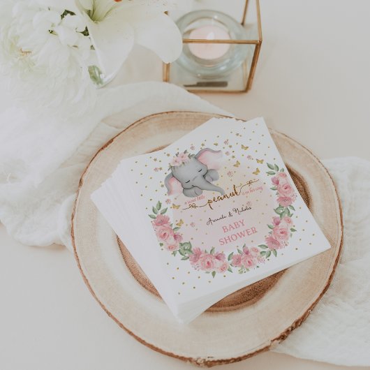 Olifant Schattige Bloemen Roze Boho Baby shower Servet
