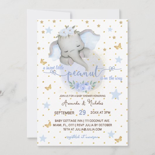 Olifant Schattige Botanische Elegant Baby Jongensd Kaart (Voorkant)