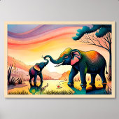 olifant schilderij india kind moeder gelukkig leve poster