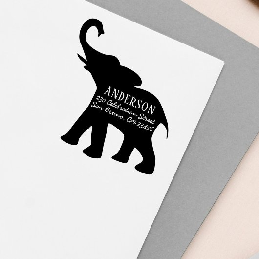 Olifant silhouet familienaam & retouradres rubberstempel