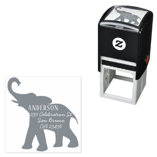Olifant silhouet familienaam & retouradres zelfinktende stempel (In situ)