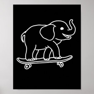 Olifant Skateboarden Omtrek Lijntekening Skater Poster