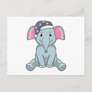 Olifant slaapt met slaapmutsje briefkaart