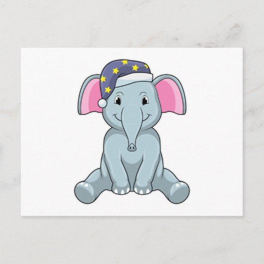 Olifant slaapt met slaapmutsje briefkaart (Voorkant)