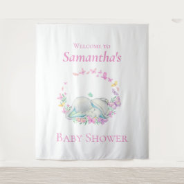 Olifant Slapen Vlinders Baby shower Achtergrond Wandkleed