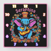 Olifant speelt gitaar in een bloemenveld vierkante klok (Voorkant)