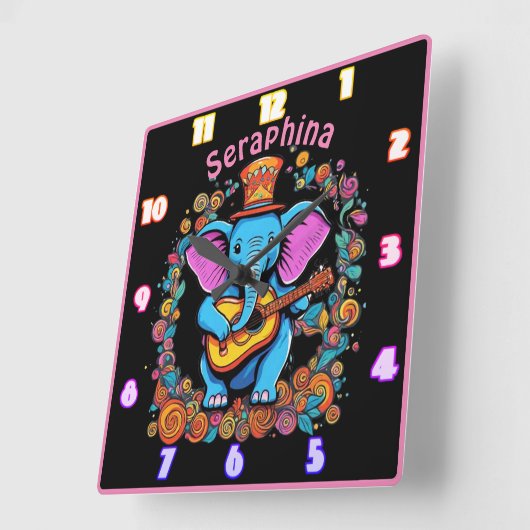 Olifant speelt gitaar in een bloemenveld vierkante klok (Hoek)