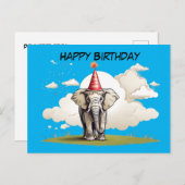 Olifant staande op een vlek van gras wolken briefkaart (Voorkant / Achterkant)
