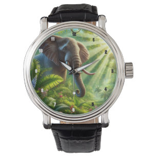 Olifant staat te midden van weelderig Oerwoud gebl Horloge