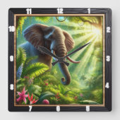 Olifant staat te midden van weelderig Oerwoud gebl Vierkante Klok (Voorkant)