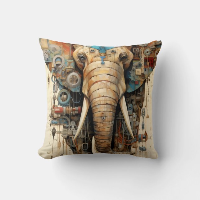 Olifant stoomaart kunstzinnig kussen (Voorkant)