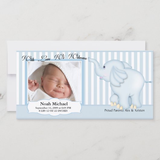 Olifant Sweet Baby Boy Geboorte Aankondiging (Voorkant)