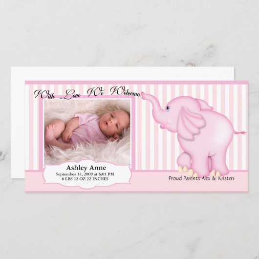 Olifant Sweet Baby Girl Geboorte Aankondiging (Voorkant / Achterkant)