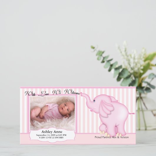 Olifant Sweet Baby Girl Geboorte Aankondiging (Staand voorkant)