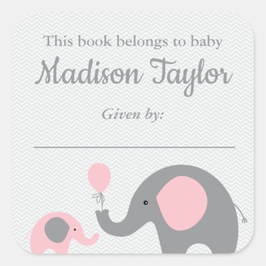 Olifant Theme Bookplate Sticker Blauw Baby shower (Voorkant)