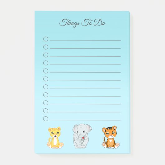 Olifant, Tijger & Luipaard op Hemelblauwe Dingen o Post-it® Notes (Voorkant)