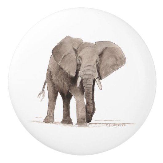 olifant trekker keramische knop (Voorkant)