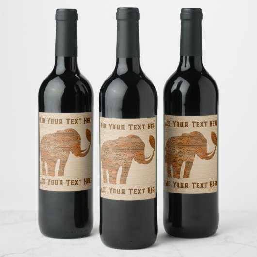 Olifant Tribale Kunst Design Wijn Etiket (Flessen)
