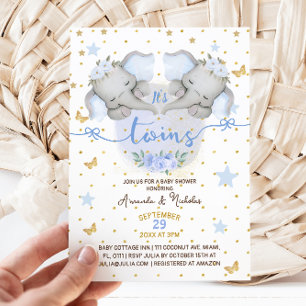 Olifant Tweeling Jongens Baby Boy Shower Kaart
