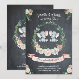 Olifant tweeling meisje-meisje Uitnodiging, Bloeme Kaart