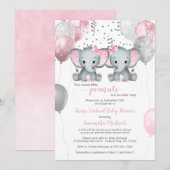 Olifant Tweeling Meisjes Ballon Virtuele Baby Show Kaart (Voorkant / Achterkant)