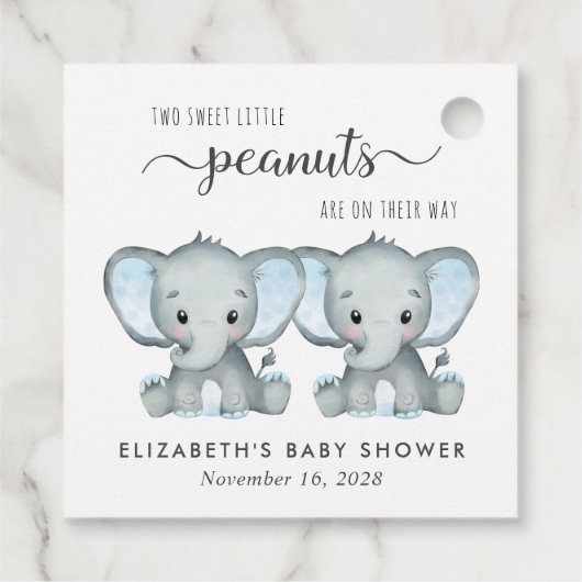 Olifant Twin Baby Boys Douche Dank u Bedankjes Labels (Achterkant)