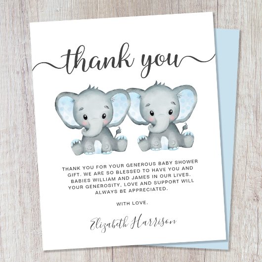 Olifant Twin Baby Jongens Douche Dank je Kaart