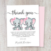 Olifant Twin Baby Meisjes Douche Dank je Kaart