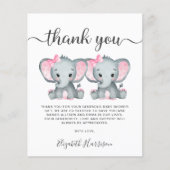 Olifant Twin Baby Meisjes Douche Dank je Kaart (Voorkant)