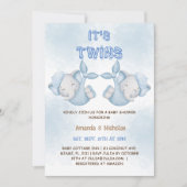 Olifant Twin Boys Dusty Blue Baby shower Kaart (Voorkant)