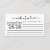 Olifant Twin Meisjes Baby shower Woorden van Advie Informatiekaartje (Voorkant)