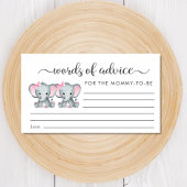 Olifant Twin Meisjes Baby shower Woorden van Advie Informatiekaartje