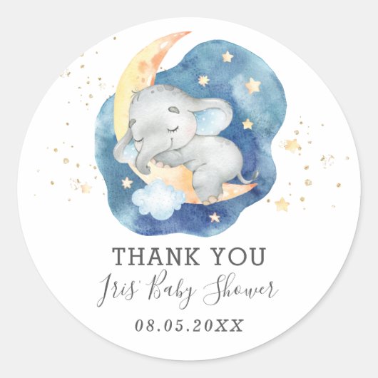 Olifant Twinkle Little Star Baby Dank je wel Ronde Sticker (Voorkant)