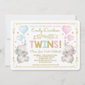 Olifant Twins Baby shower Blauw Roze Goud Jongen M Kaart (Voorkant)